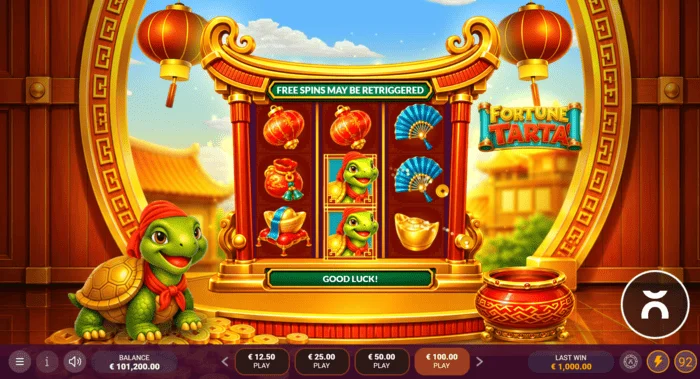 Fortune Tarta - game screen na may reels at pagong